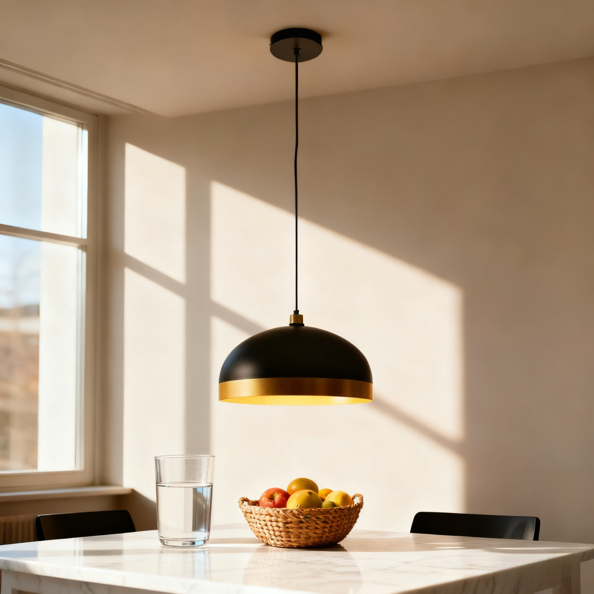 Ebern Designs 13" Black & Gold Single-head Pot Lid Pendant Light | Wayfair